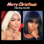 #613 Blonde 13x6 T Part Bob Wig + Bob Wig With Bangs  Straight Human Hair