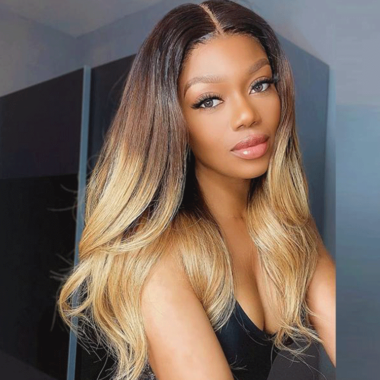 Celebrity Ombre Color Wavy Hair 13x4 Frontal Wig 180% Density