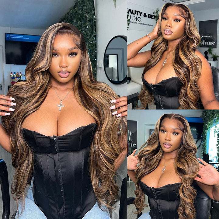 #4/27 Highlight Piano Fall Color 13x4 Lace Front Body Wave Human Hair Wigs