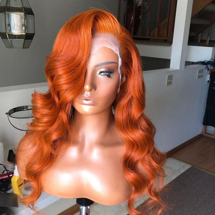 Orange Colored Body Wave Colored Hair Lace Wig Brazilian Human Hair Wigs