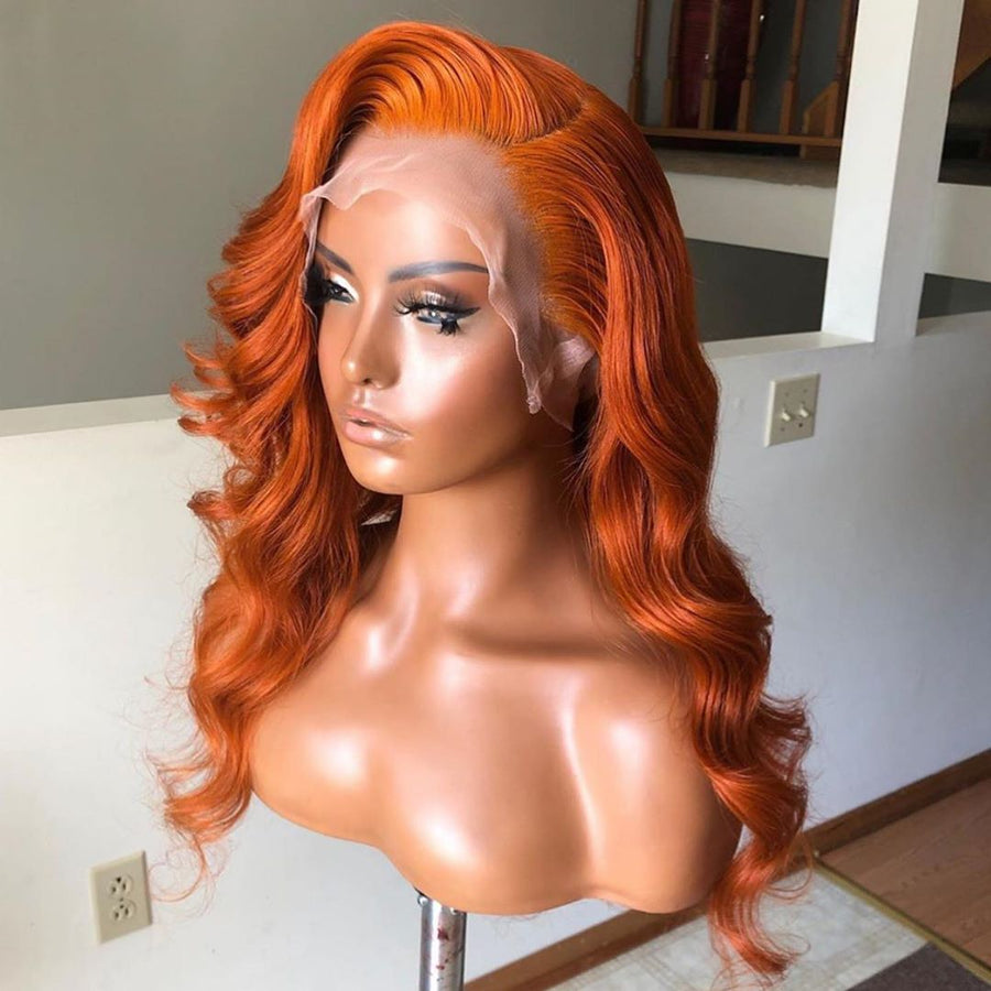 Orange Colored Body Wave Colored Hair Lace Wig Brazilian Human Hair Wigs