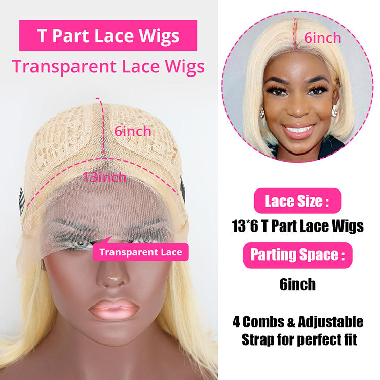 #613 Blonde Color 13x6 T-Part Bob Wig Straight Virgin Hair