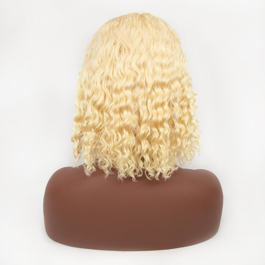 613 Blonde Curly Bob Wig 13x4 Lace 180% Density Deep Wave Short Hair