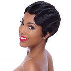 Peluca de corte pixie Peluca de máquina completa de cabello humano ondulado