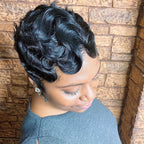 Peluca de corte pixie Peluca de máquina completa de cabello humano ondulado