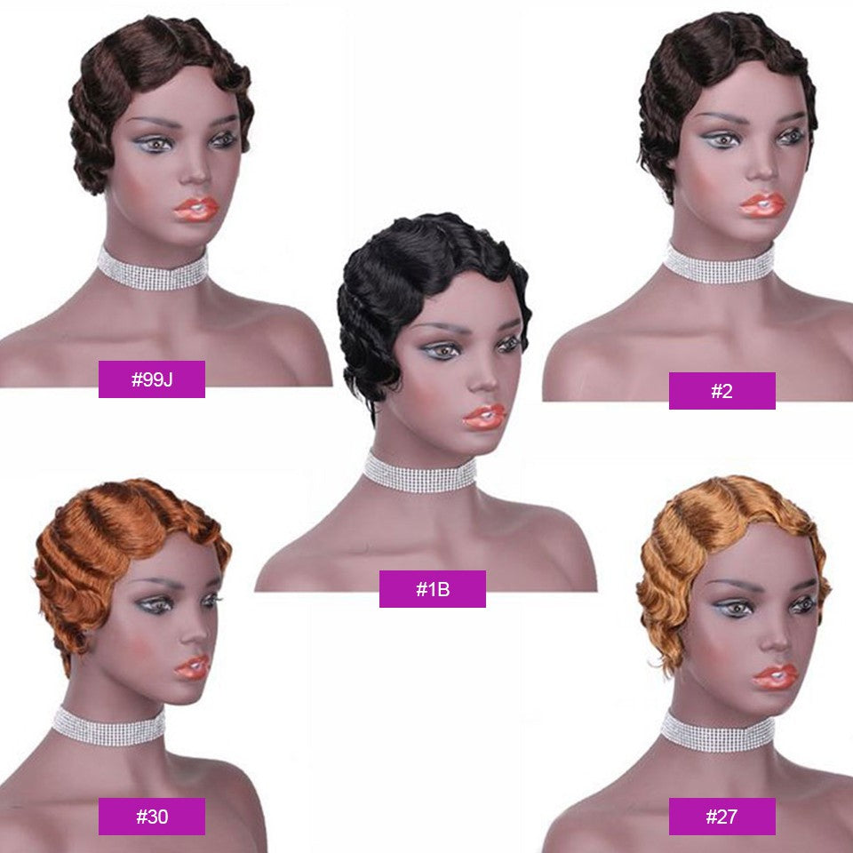 Peluca de corte pixie Peluca de máquina completa de cabello humano ondulado