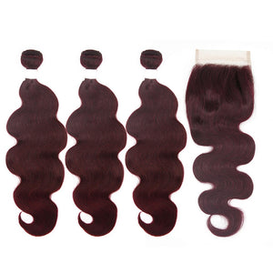 HJ Weave Beauty #99J Colored Virgin Hair Body Wave Bundle Deal
