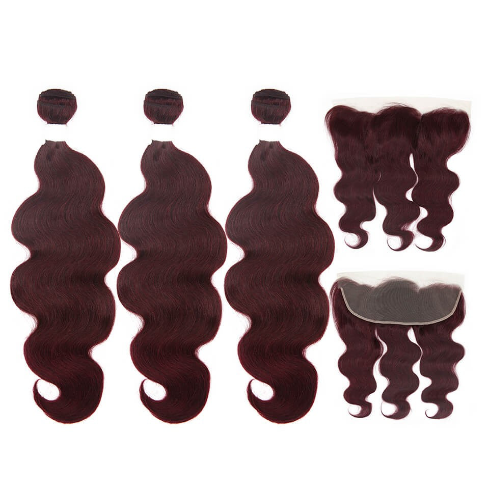 HJ Weave Beauty #99J Colored Virgin Hair Body Wave Bundle Deal