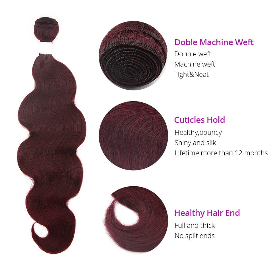 HJ Weave Beauty #99J Colored Virgin Hair Body Wave Bundle Deal