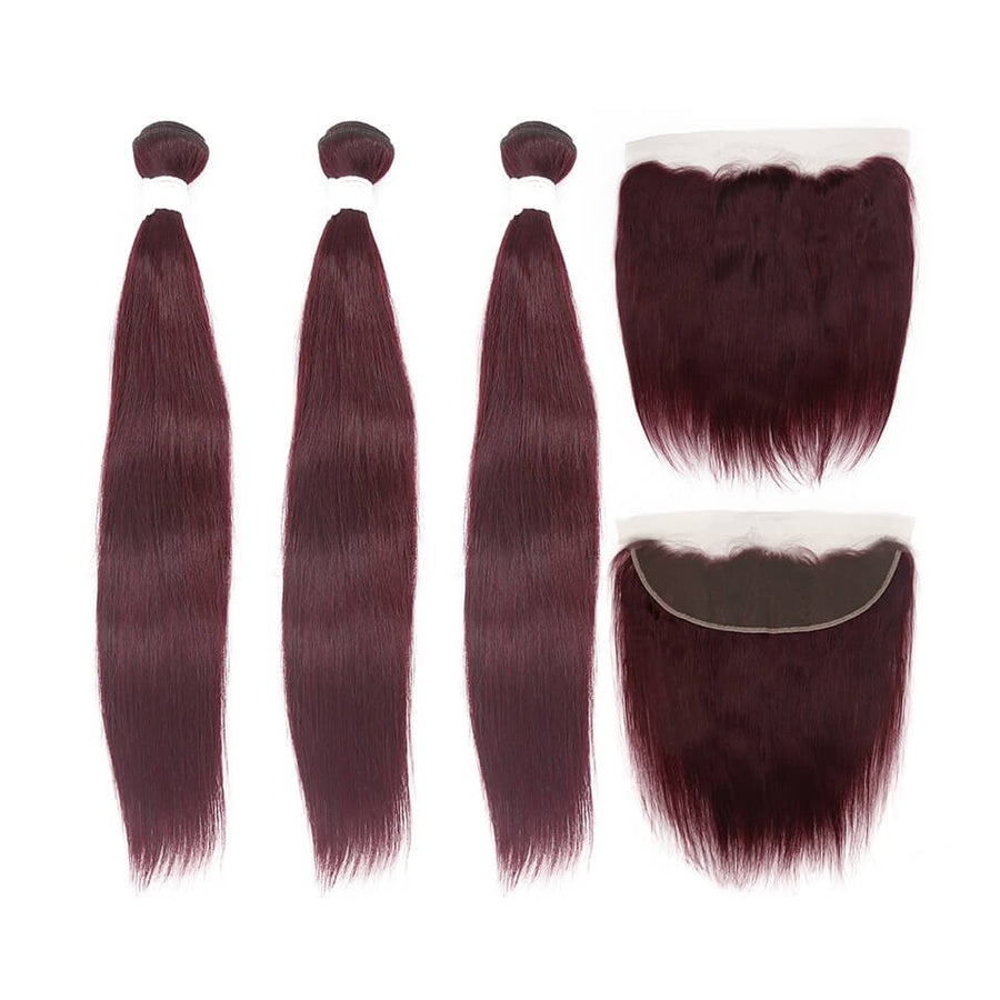 HJ Weave Beauty #99J Colored Virgin Hair Straight Bundle Deal
