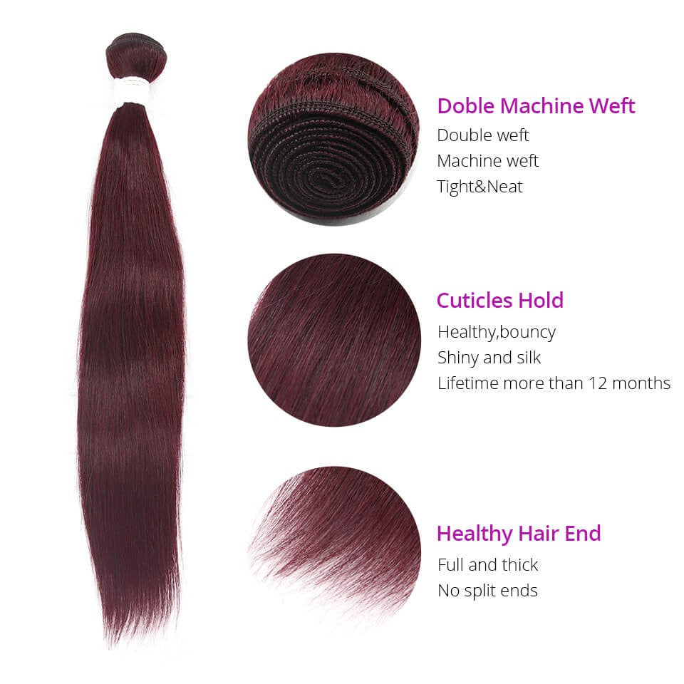 HJ Weave Beauty #99J Colored Virgin Hair Straight Bundle Deal