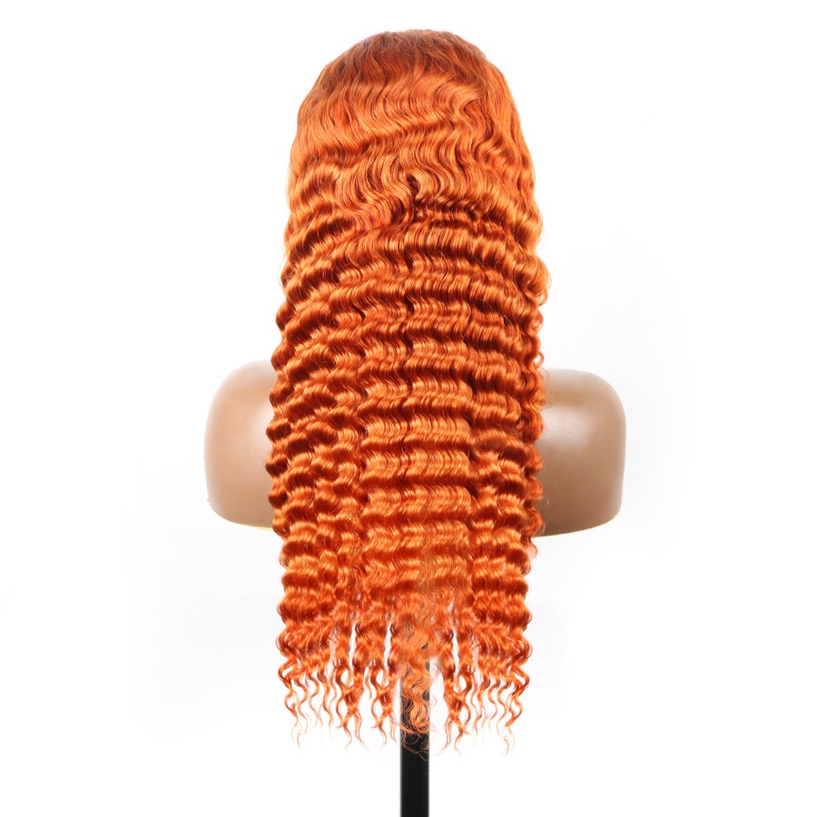 Pelucas brasileñas del cabello humano de la peluca del cordón del pelo coloreado anaranjado de la onda profunda