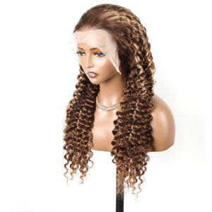 #4/27 Highlight Piano Fall Color 13x4 Deep Wave Lace Front Human Hair Wigs