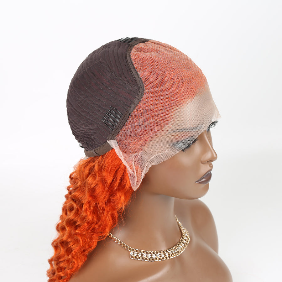 Pelucas brasileñas del cabello humano de la peluca coloreada anaranjada del cordón del pelo de la onda del cuerpo