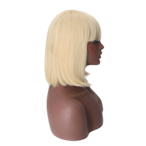 #613 Blonde Color Bob Wig With Bangs Short Hair 180% Density