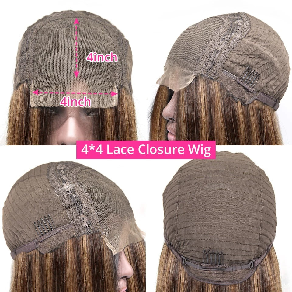 4/27 Piano Fall Color Body Wave 4×4 Closure Hair Lace Wig Brazilian Human Hair Wigs