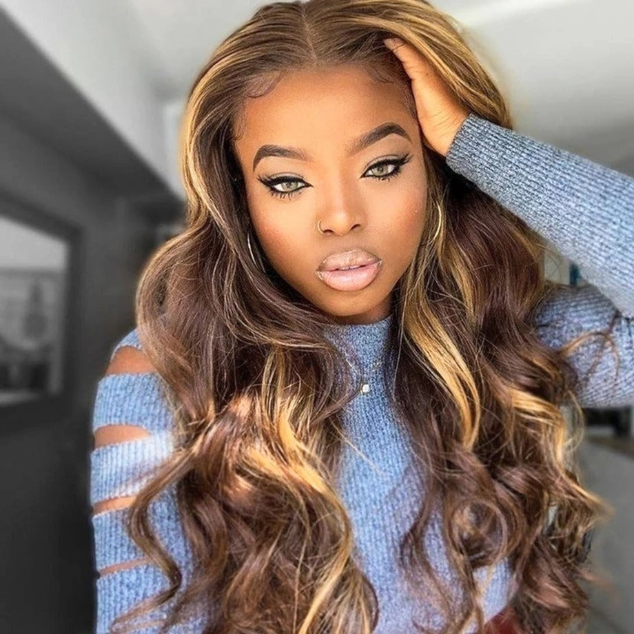 4/27 Piano Fall Color Body Wave 4×4 Closure Hair Lace Wig Brazilian Human Hair Wigs