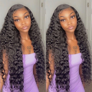 30-40 Inches 5x5 HD Lace Closure Curly Deep Wave Wig Virgin Long Hair 180% Density