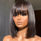 Straight Human Hair Bob Wig With Bangs 150% Density