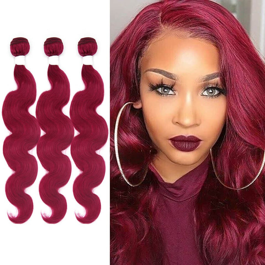 HJ Weave Beauty Burgundy Colored Virgin Hair Body Wave Bundle Deal