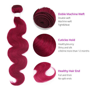 Oferta de paquete de ondas corporales de cabello virgen de color borgoña de HJ Weave Beauty