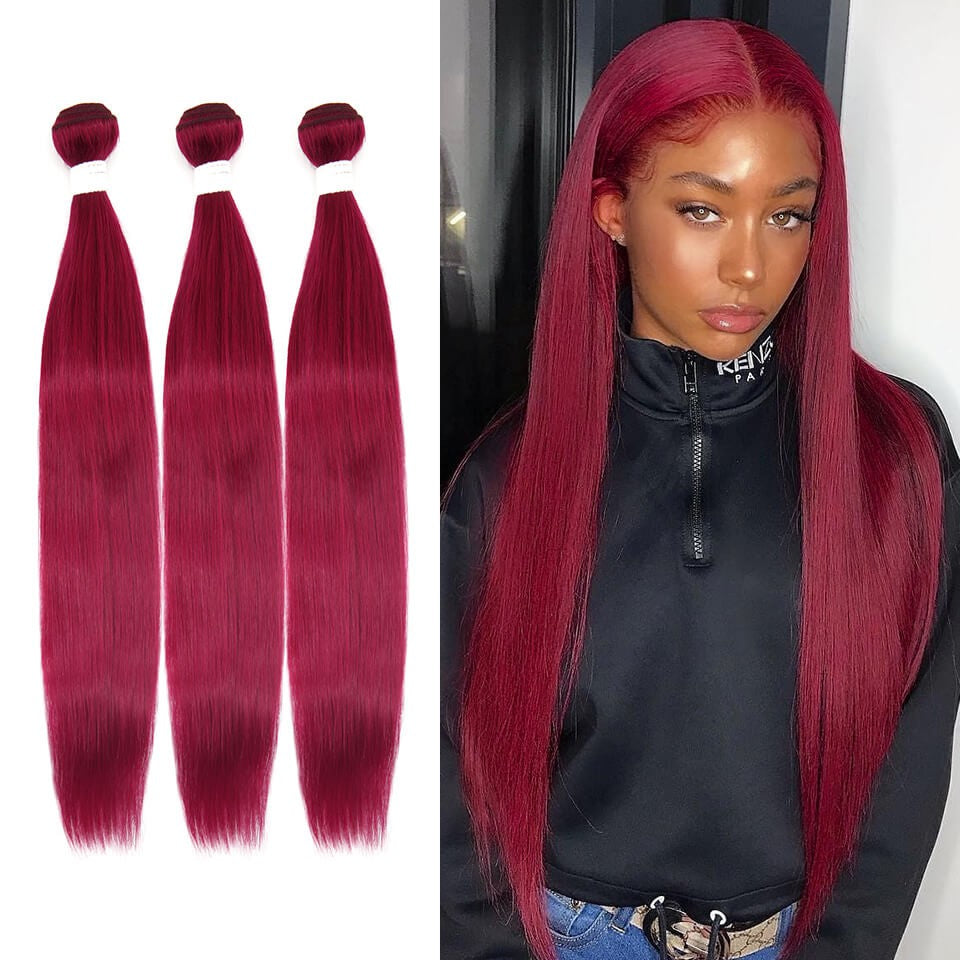 HJ Weave Beauty Burgundy Colored Virgin Hair Straight Bundle Deal