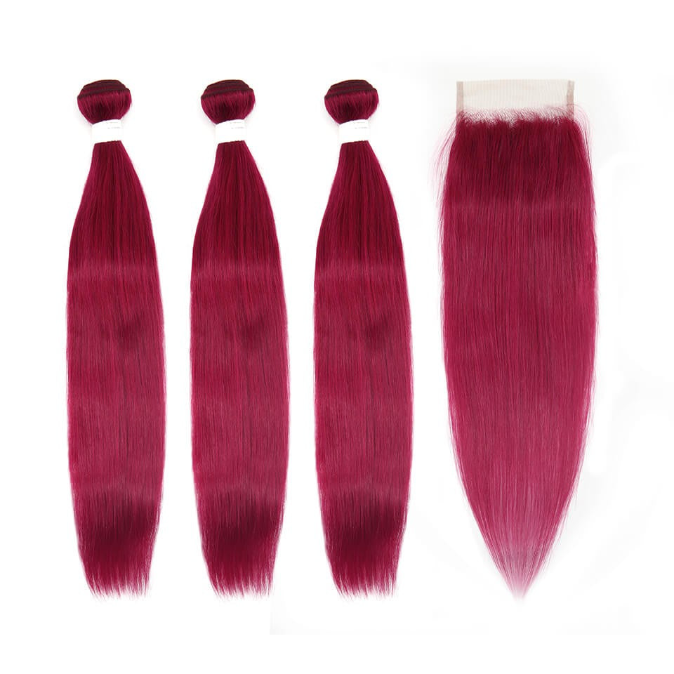 HJ Weave Beauty Burgundy Colored Virgin Hair Straight Bundle Deal