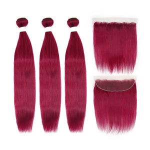 Oferta de paquete recto de cabello virgen de color borgoña de HJ Weave Beauty
