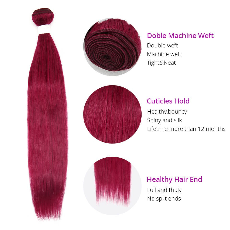 HJ Weave Beauty Burgundy Colored Virgin Hair Straight Bundle Deal