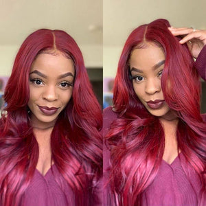 Burgundy Colored Hair 180% Density Lace Front Wig Body Wave Colored