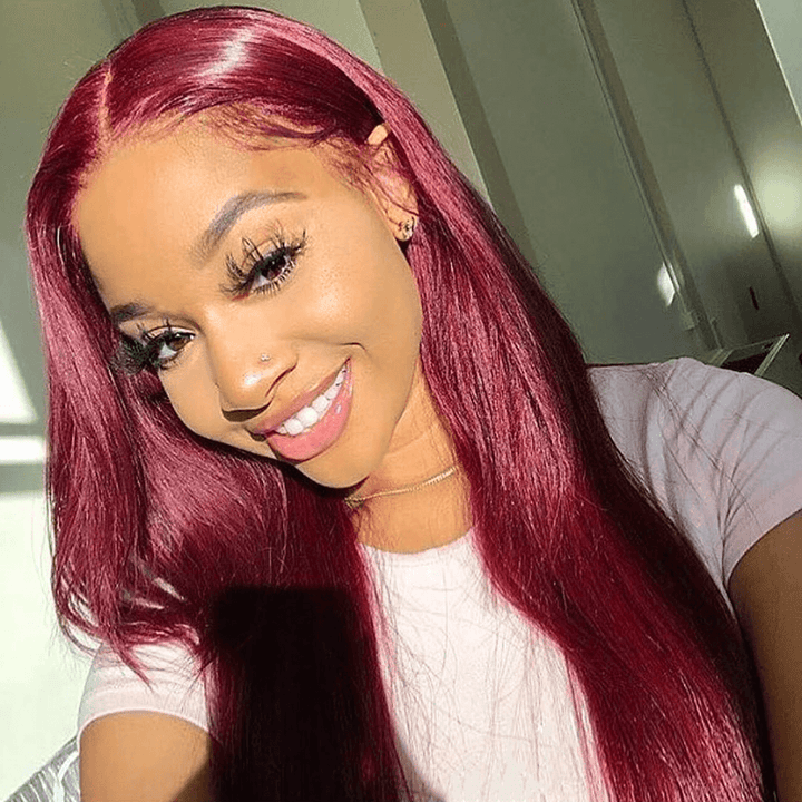 Burgundy Colored Hair 180% Density Lace Front Wig Straight Colored Human Hair Wigs