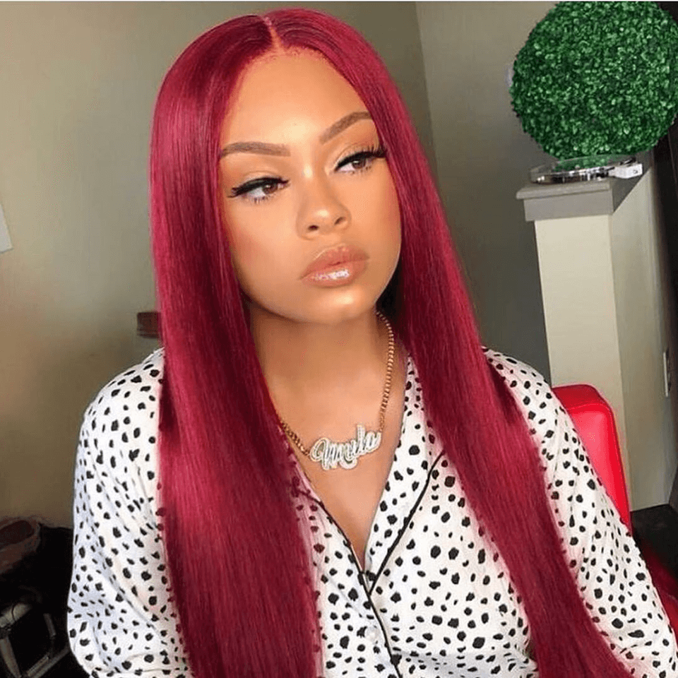 Burgundy Colored Hair 180% Density Lace Front Wig Straight Colored Human Hair Wigs