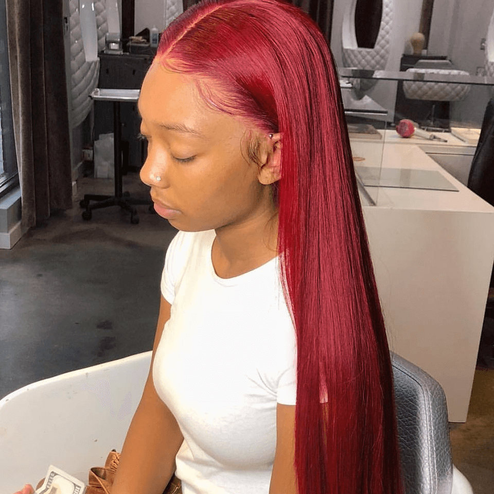 Burgundy Colored Hair 180% Density Lace Front Wig Straight Colored Human Hair Wigs