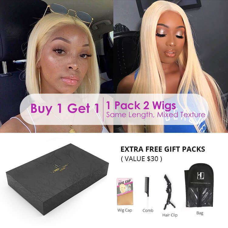 Buy 1 Get 1 Free | 13x6 Lace Wigs Blonde Straight+ Blonde 12" Straight Bob Wig