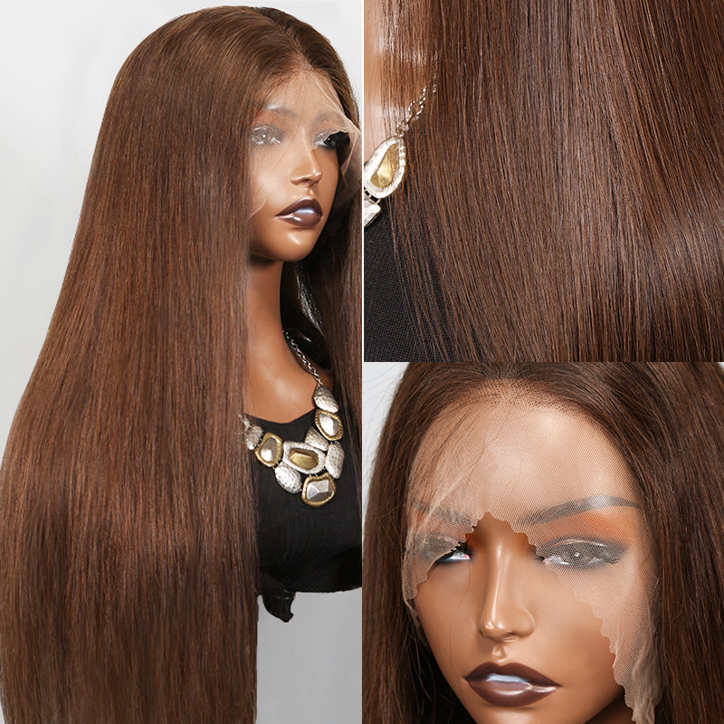 HD Glueless Chocolate Brown Colored Straight Human Hair Wigs
