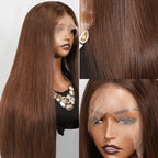 HD Glueless Chocolate Brown Colored Straight Human Hair Wigs