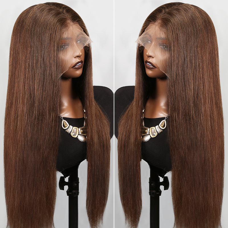 HD Glueless Chocolate Brown Colored Straight Human Hair Wigs
