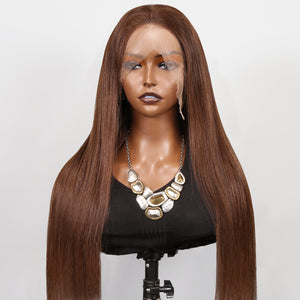 HD Glueless Chocolate Brown Colored Straight Human Hair Wigs