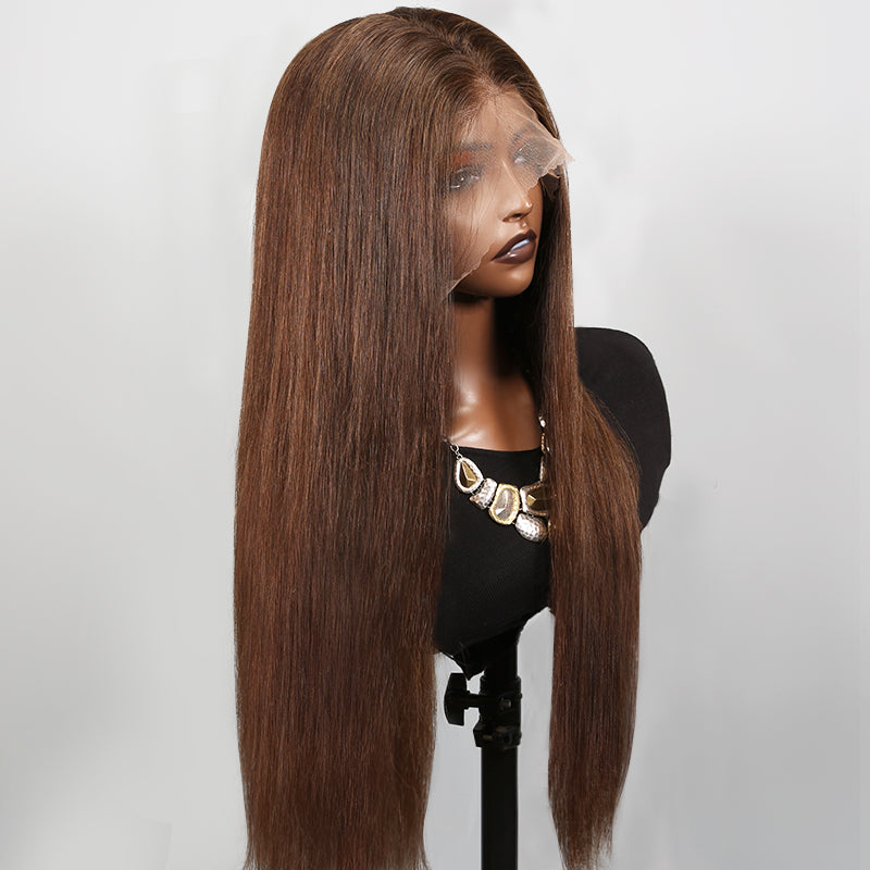HD Glueless Chocolate Brown Colored Straight Human Hair Wigs