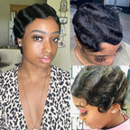 Peluca de corte pixie Peluca de máquina completa de cabello humano ondulado