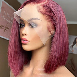 99J Color 13x4 Lace Front Bob Wig Straight Hair 180% Density