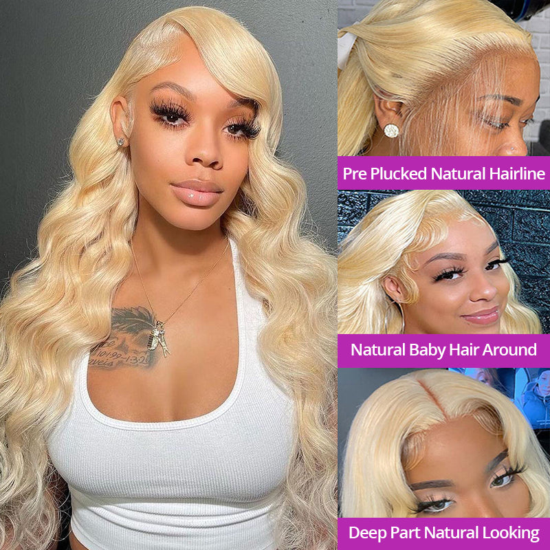 13x4 Transparent Lace Front Wig Body wave 613 Blonde Color Wig