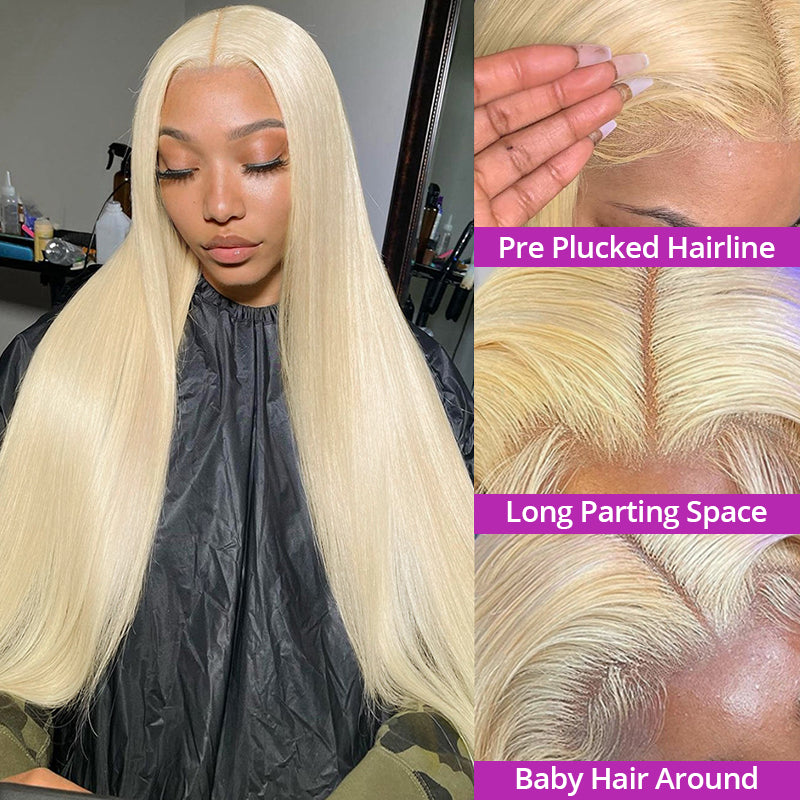 4x4 Transparent Lace Closure Wig Straight 613 Blonde Color Wig