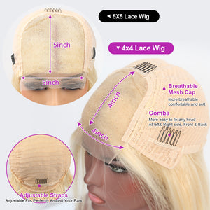5X5 Transparent Lace Closure Wig Body Wave 613 Blonde Color Wig