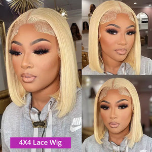 613 Blonde color 4x4 Lace Bob Wigs 180% Density Straight wig