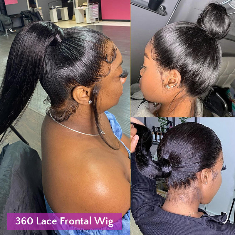 Straight 360 Lace Frontal Wig Natural Color Pre Plucked With Baby Hair HJweavebeautyhair