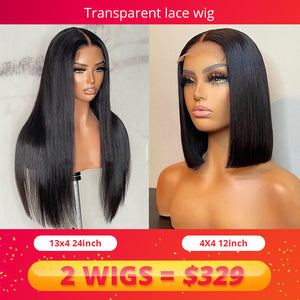 2 wig deal 13x4 transparent lace front wig + 4x4 closure wig 180% density