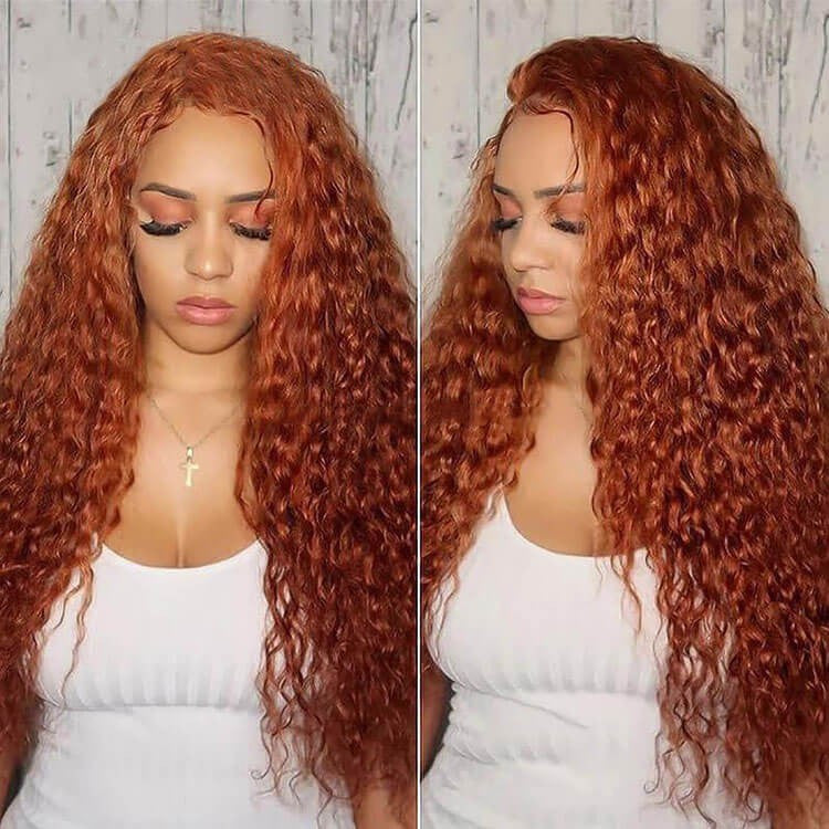 Light Orange Curly Deep Wave Colored Hair Lace Wig Brazilian Human Hair Wigs