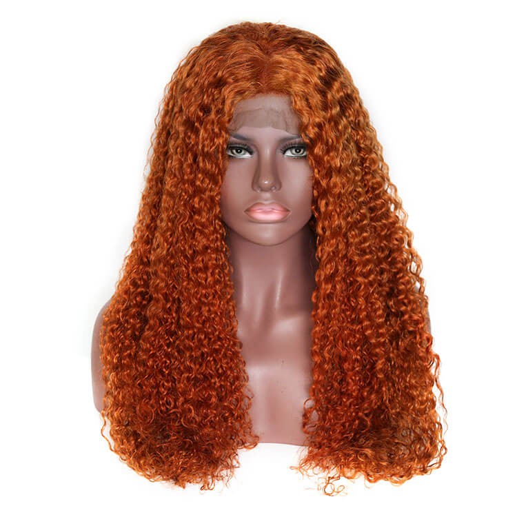 Pelucas brasileñas del cabello humano de la peluca del cordón del pelo coloreado onda profunda rizada anaranjada clara