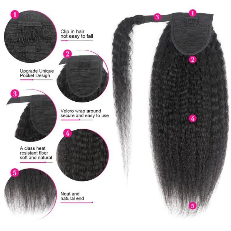 HJ Weave Beauty Virgin Hair Kinky Straight Wrap Around Ponytail 100 grams (1 bundle)